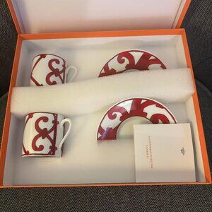 Hermes Balcon Du Guadalquivir Red Coffee Cup & Saucer Set Authentic